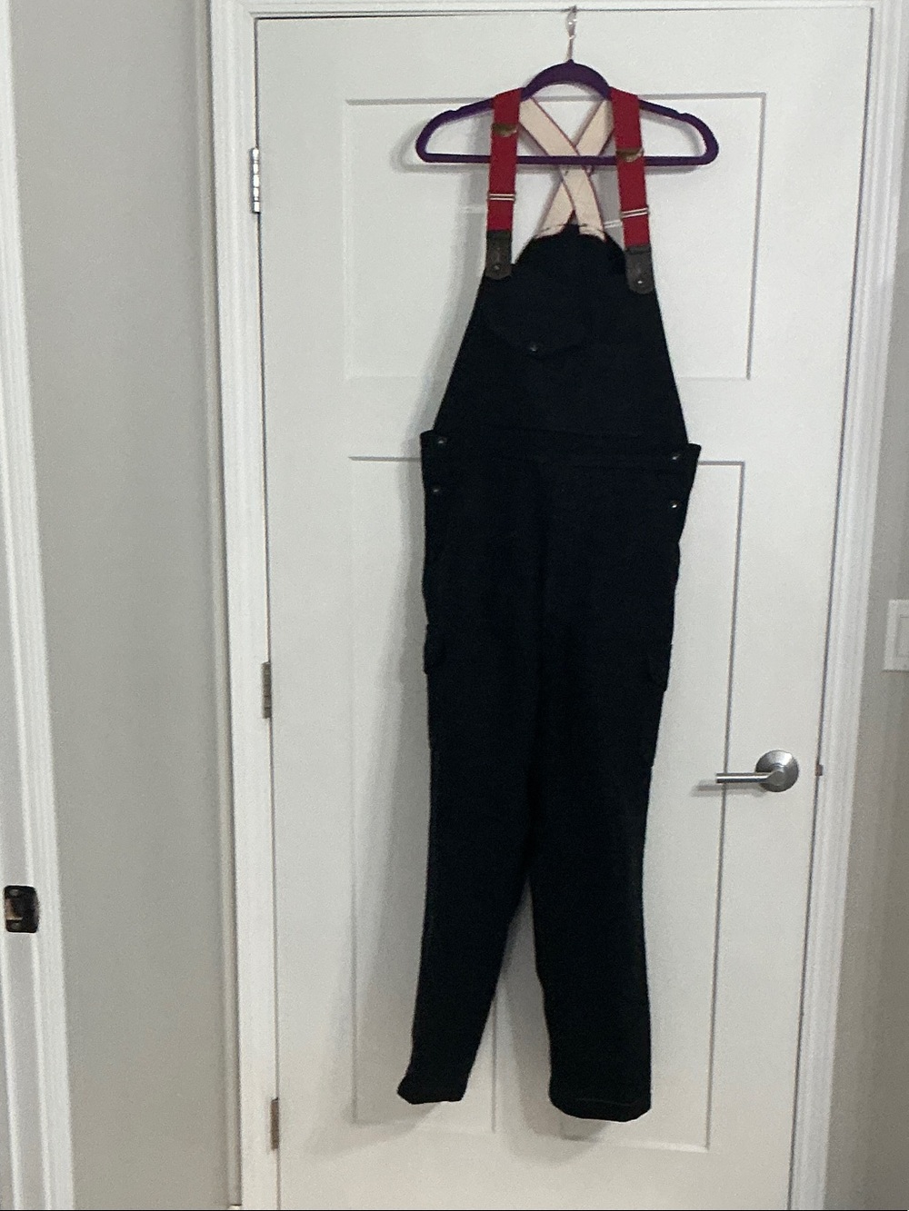 Men's Black Wool Overalls with Red Adjustable Straps by CC Filson - Size 36